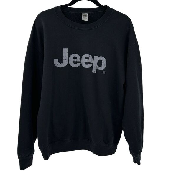 Jeep Iconic Distressed Logo Long Sleeve Black Sweatshirt Medium - Picture 1 of 8